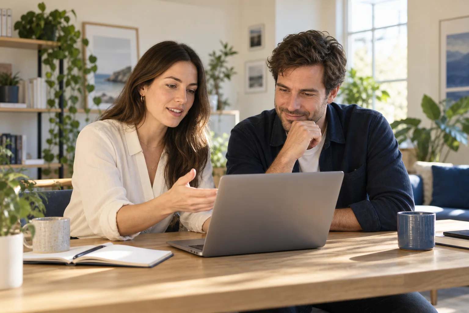 Two entrepreneurs reviewing a business together on a laptop